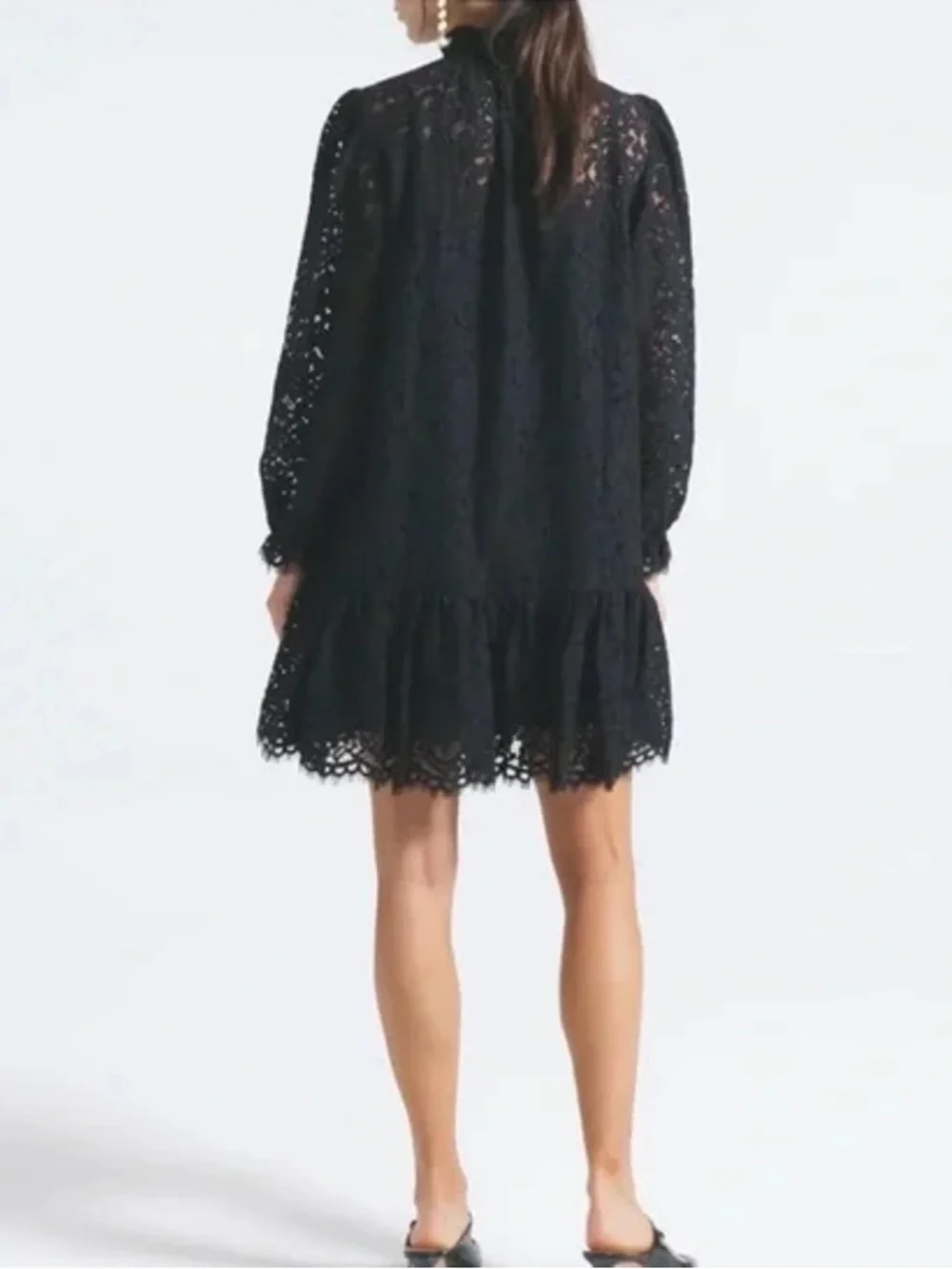 NWT J. CREW COLLECTION $198 BLACK RUFFLE NECK LACE DRESS SZ XS EXTRA SMALL